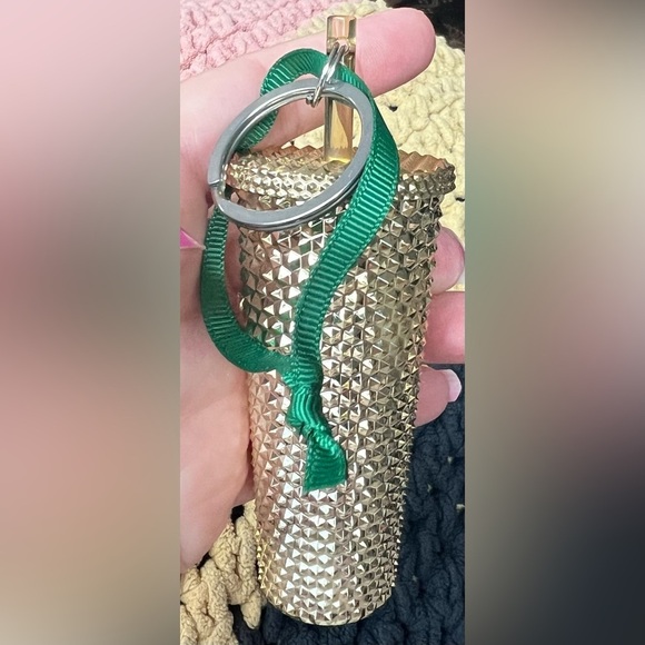 Starbucks Gold Metallic Cold Tumbler Mini Ornament Backpack Charm EUC! 🧋 - Picture 4 of 4